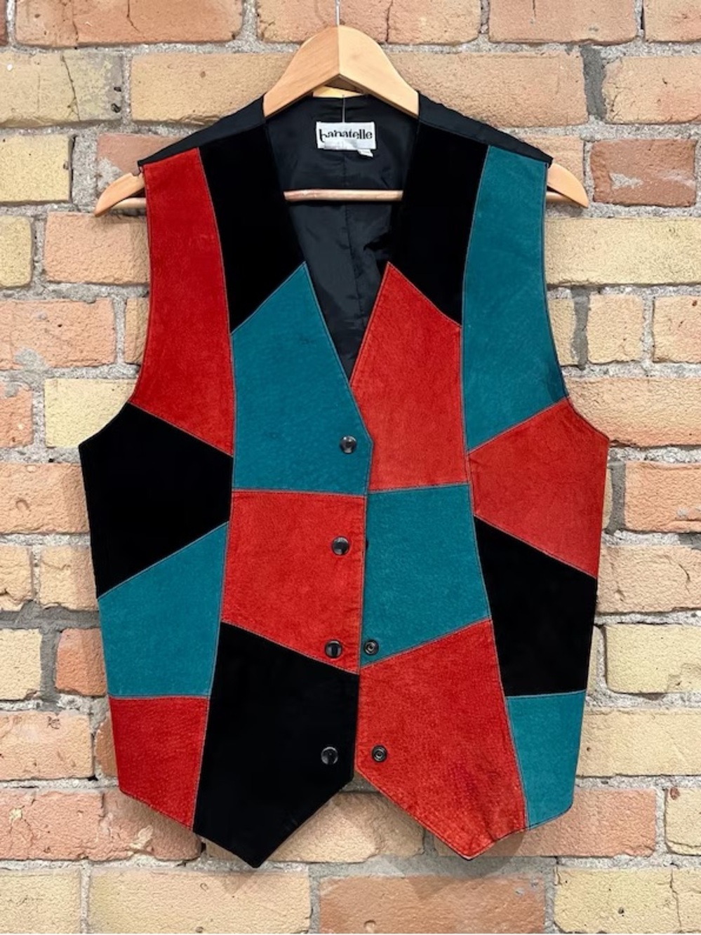 Vintage 90s Patchwork Suede Vest - Teal, Red & Black